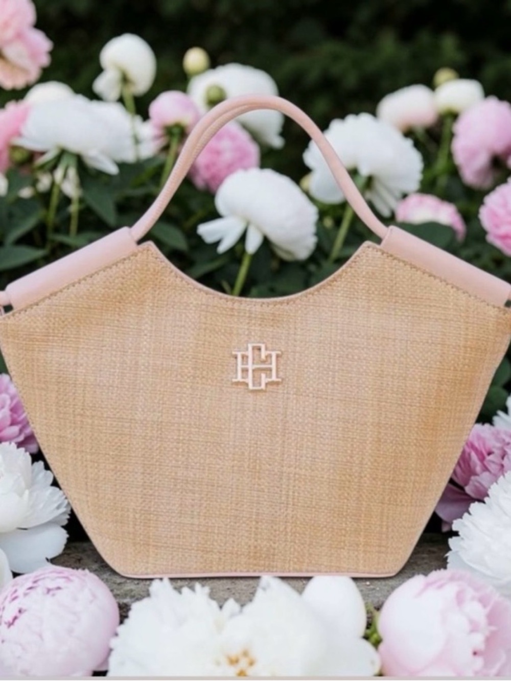 Caroline Hill Pink-Trim Straw Crossbody Tote